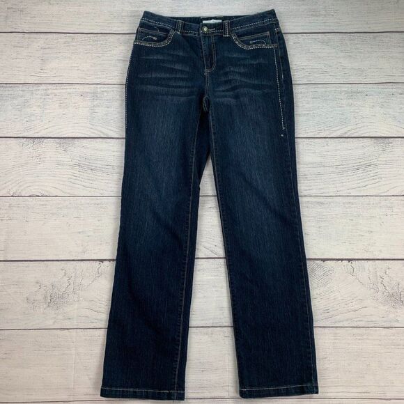 Christopher & Banks Jeans sz 4 Straight Leg Dark Wash Embellished Pockets - Picture 2 of 11